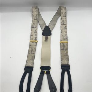 TRALFALGAR Off White and Black Nautical Themed Button End Suspender Braces